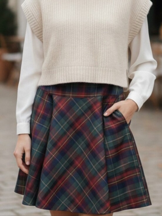 American Living Dresses & Skirts - Classic Red & Green Tartan Plaid A-Line Skater Style Skirt - Taffeta Feel - 10